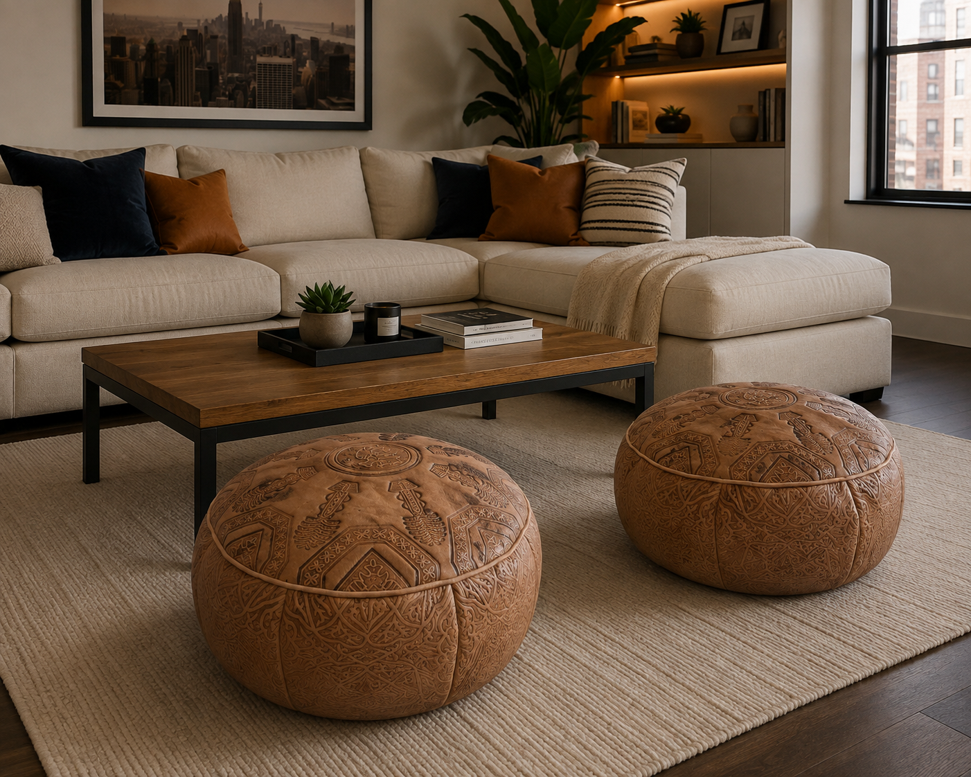 DESERT HERITAGE— Set of 2 Moroccan Leather Poufs