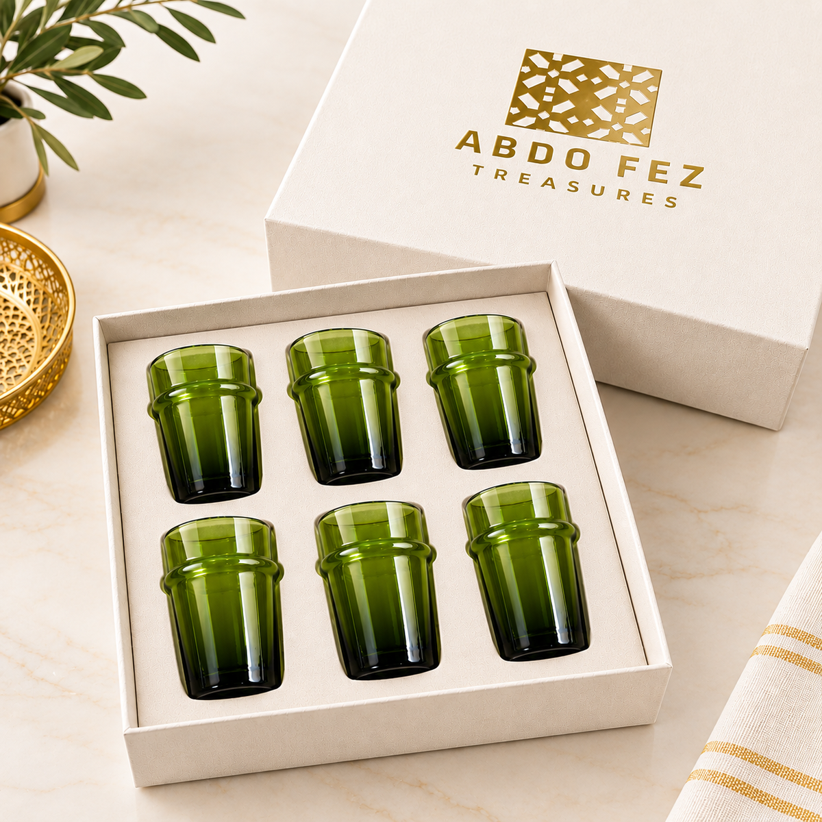 Set of 6 Handmade Moroccan Artisan Tea Glasses