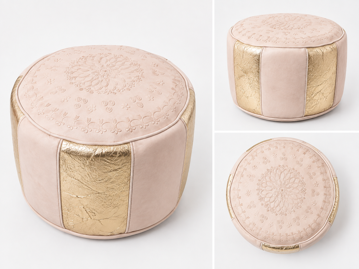 GOLDEN ELEGANCE POUF— Luxury Moroccan Leather Poufs, Set of 2