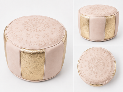 GOLDEN ELEGANCE POUF— Luxury Moroccan Leather Poufs, Set of 2