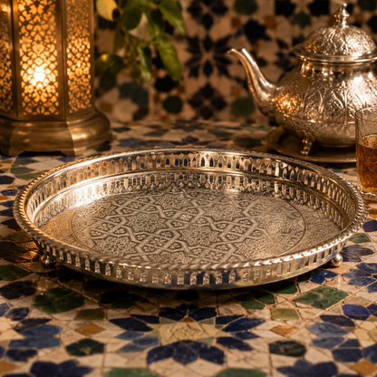 Service à Thé Marocain Artisanal de Luxe Complet en Cuivre Fait Main