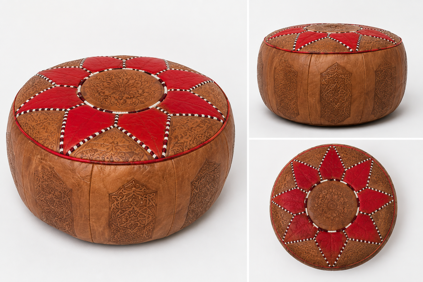 DESERT ROSE— Luxury Moroccan Leather Poufs, Set of 2