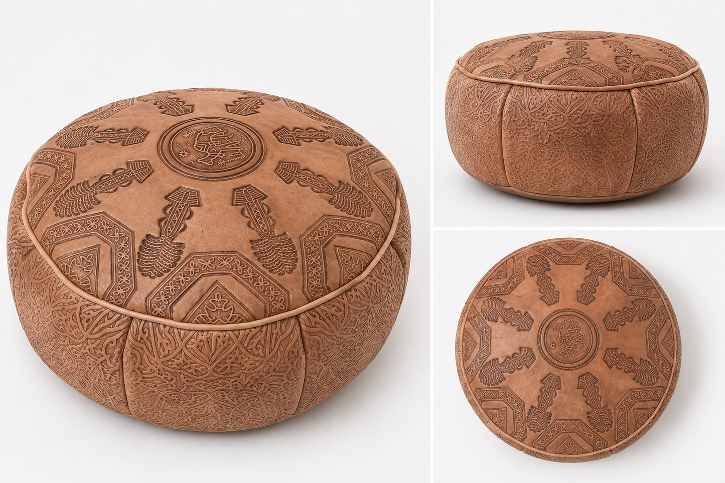 DESERT HERITAGE— Set of 2 Moroccan Leather Poufs