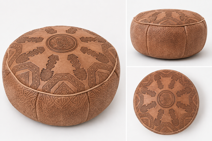 DESERT HERITAGE— Set of 2 Moroccan Leather Poufs