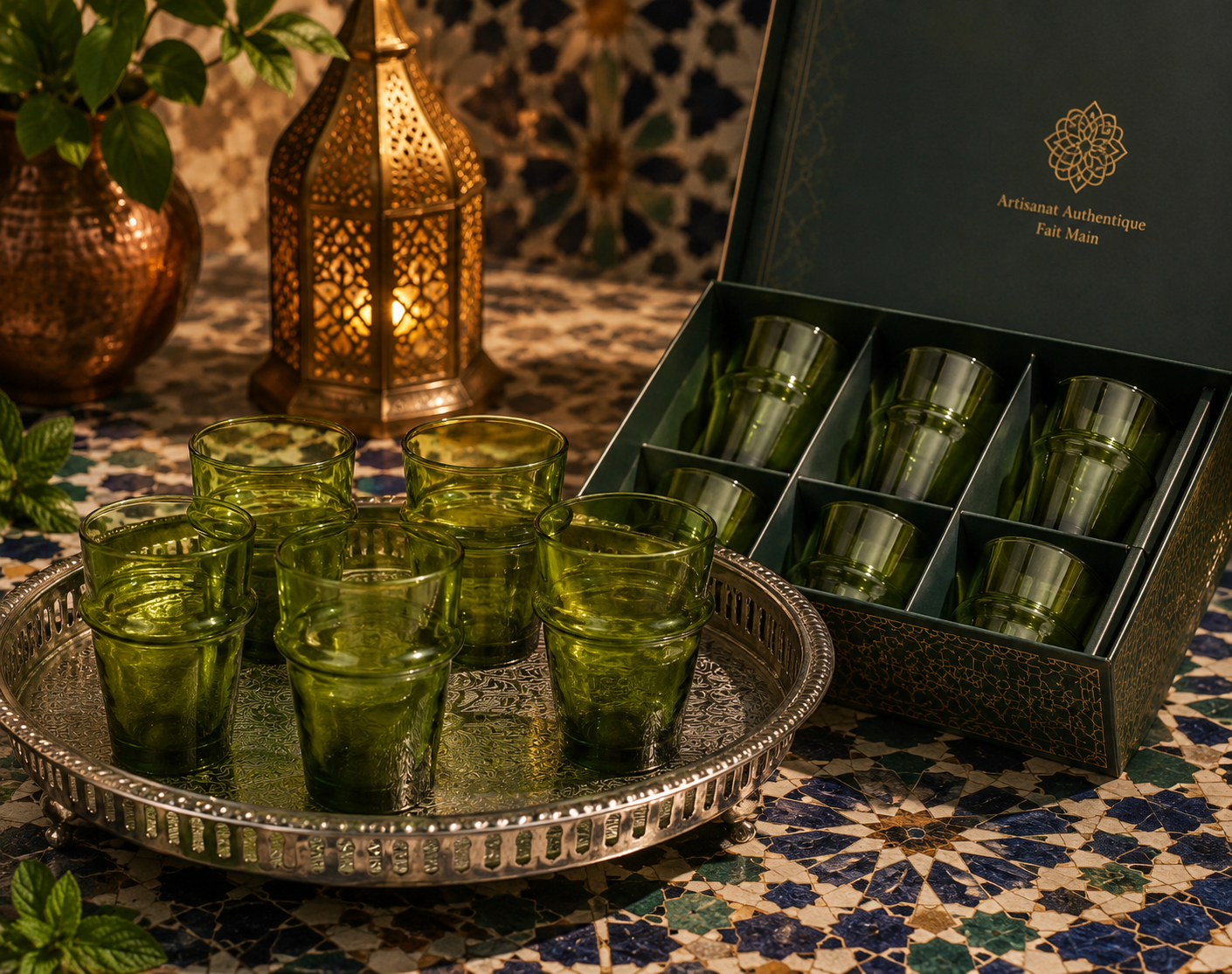 Lot de 6 Verres à Thé Marocains Artisanaux Faits Main